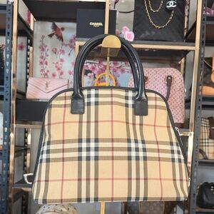 Classic Burberry Plaid Bowler Bag with Black Trim
